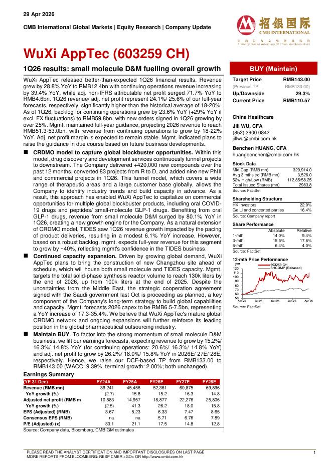 招银国际：药明康德（603259）-1Q26results:smallmoleculeD&Mfuellingoverallgrowth海报