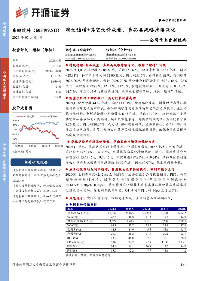 开源证券：东鹏饮料（605499）-公司信息更新报告：特饮稳增+其它饮料放量，多品类战略持续深化海报