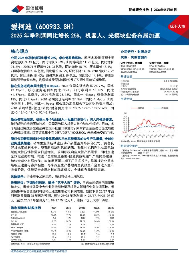 国信证券：爱柯迪（600933）-2025年净利润同比增长25%，机器人、光模块业务布局加速海报