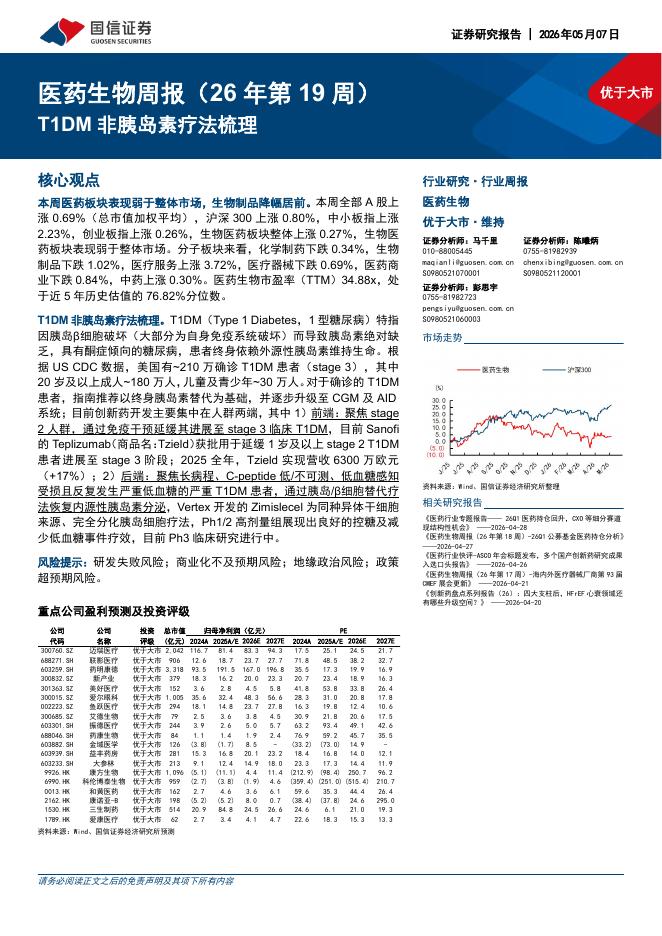 国信证券：医药生物行业周报（26年第19周）：T1DM非胰岛素疗法梳理海报