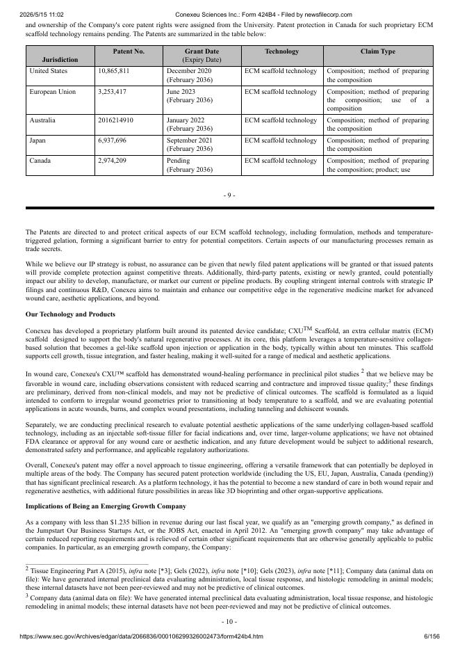 Conexeu Sciences Inc.美股纳斯达克IPO上市招股说明书_第6页