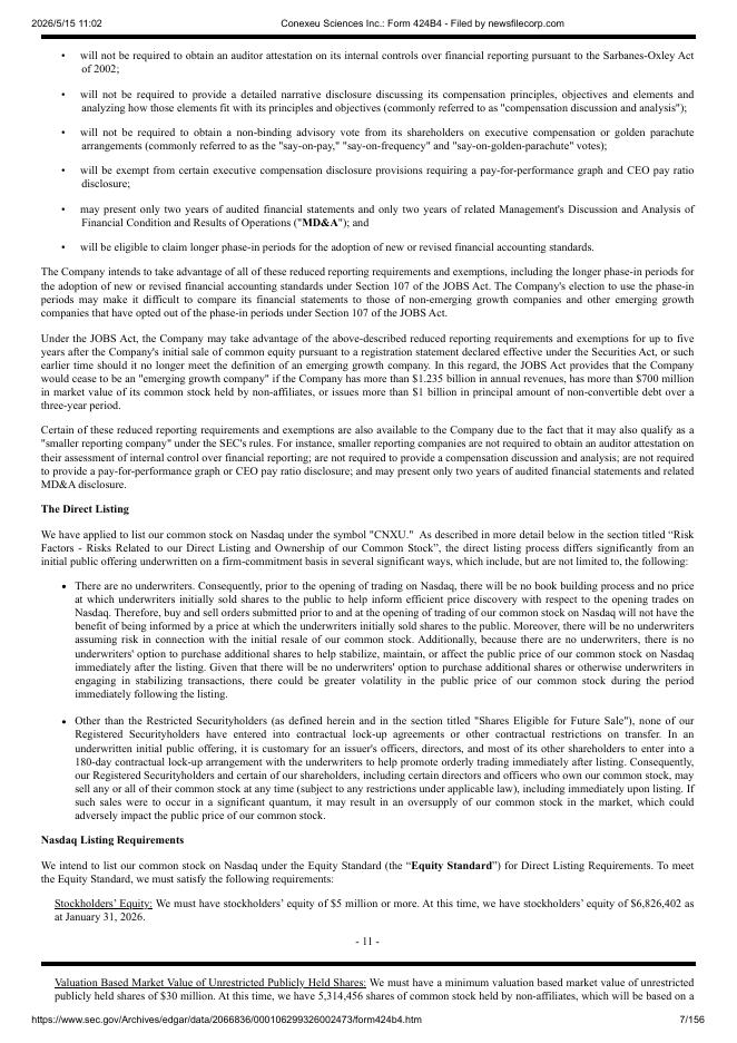 Conexeu Sciences Inc.美股纳斯达克IPO上市招股说明书_第7页