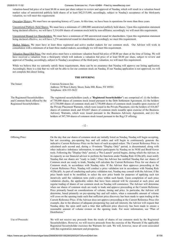 Conexeu Sciences Inc.美股纳斯达克IPO上市招股说明书_第8页
