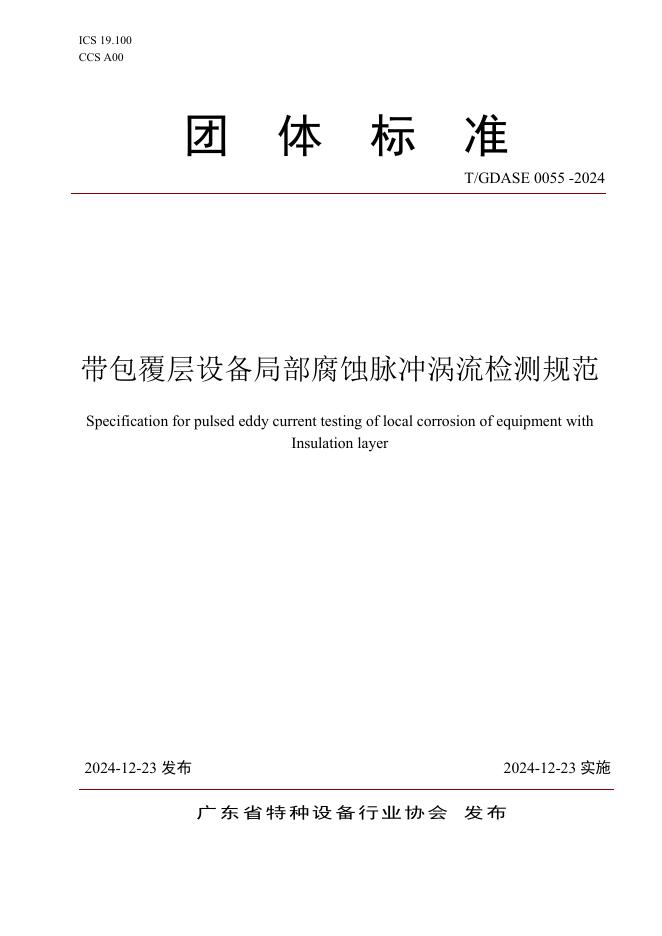 T/GDASE 0055-2024 带包覆层承压设备局部腐蚀脉冲涡流检测规范