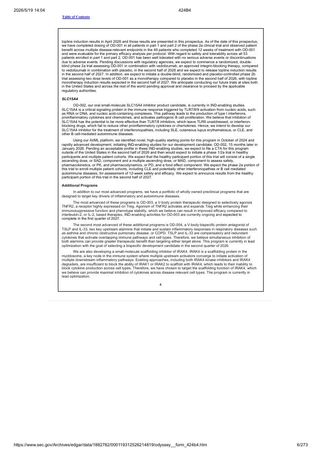 Odyssey Therapeutics, Inc.美股纳斯达克IPO上市招股说明书_第6页