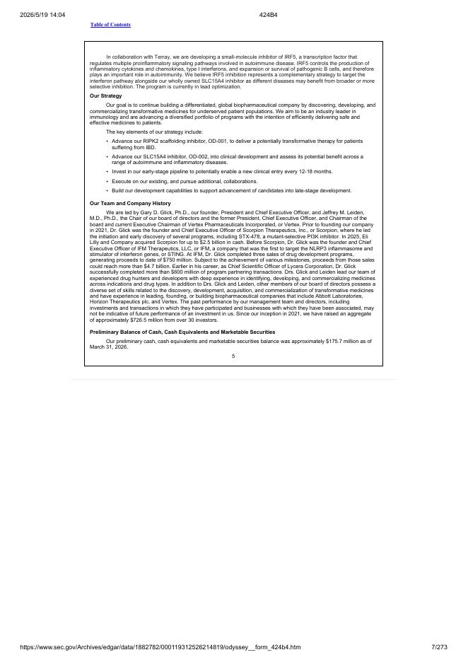 Odyssey Therapeutics, Inc.美股纳斯达克IPO上市招股说明书_第7页