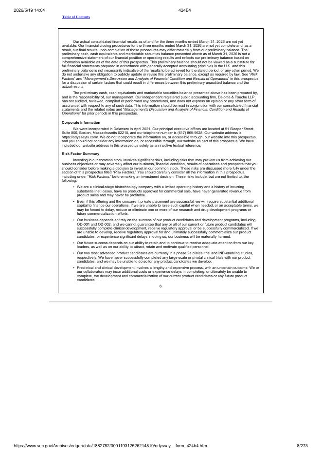 Odyssey Therapeutics, Inc.美股纳斯达克IPO上市招股说明书_第8页