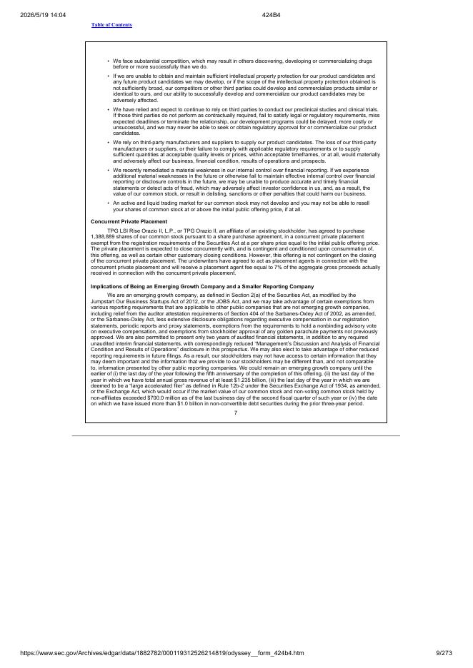 Odyssey Therapeutics, Inc.美股纳斯达克IPO上市招股说明书_第9页