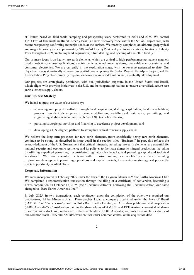 Rare Earths Americas, Inc.纽约证券交易所IPO上市招股说明书_第6页