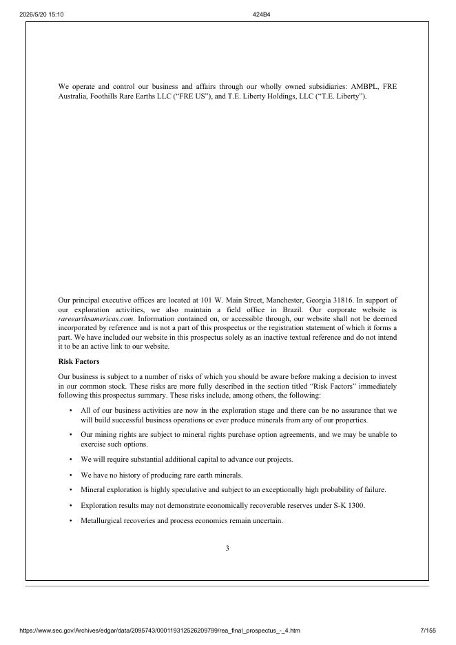 Rare Earths Americas, Inc.纽约证券交易所IPO上市招股说明书_第7页