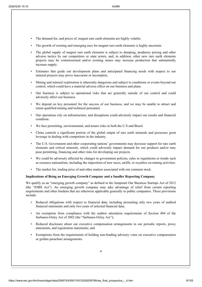 Rare Earths Americas, Inc.纽约证券交易所IPO上市招股说明书_第8页