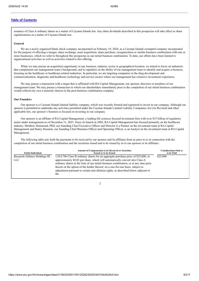 Research Alliance Corporation III美股纳斯达克IPO上市招股说明书_第8页