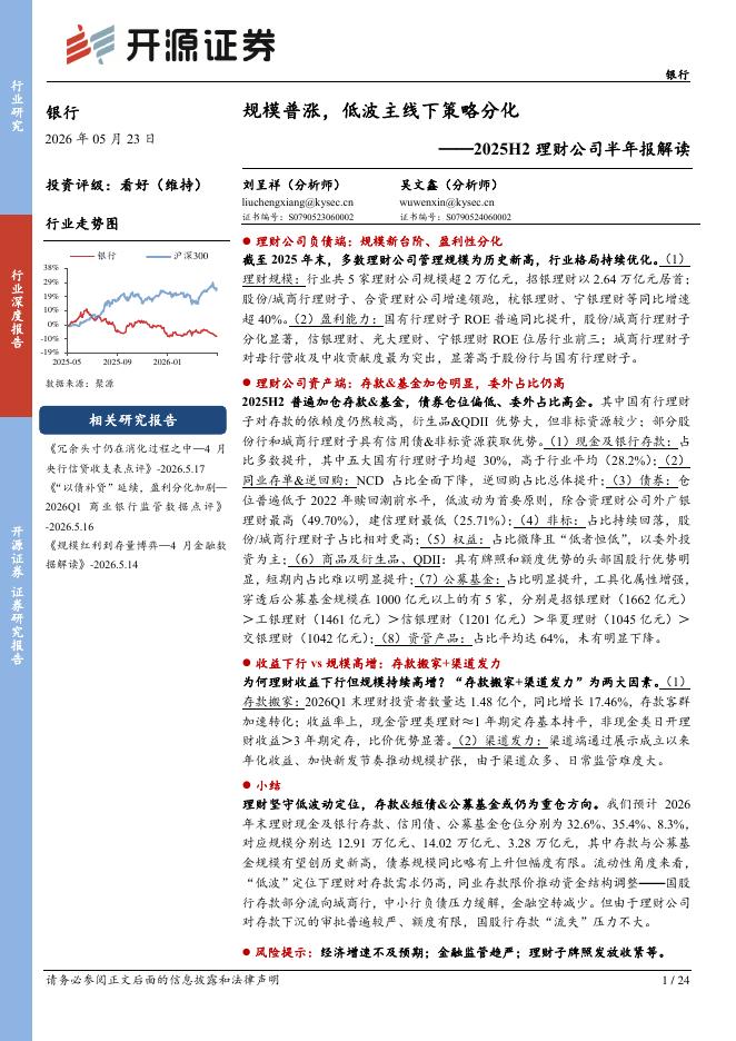 开源证券：银行2025H2理财公司半年报解读：规模普涨，低波主线下策略分化海报