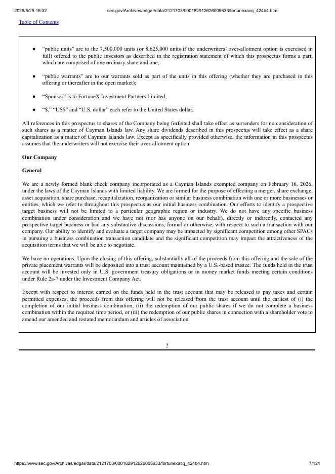 FortuneX Acquisition Corporation美股纳斯达克IPO上市招股说明书_第7页