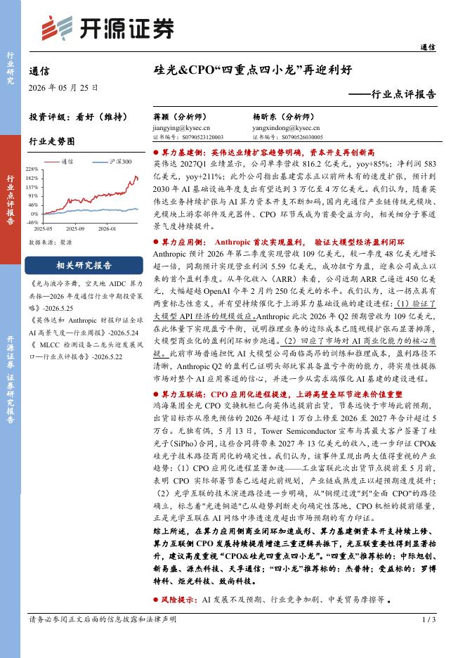 开源证券：通信行业点评报告：硅光&CPO“四重点四小龙”再迎利好海报