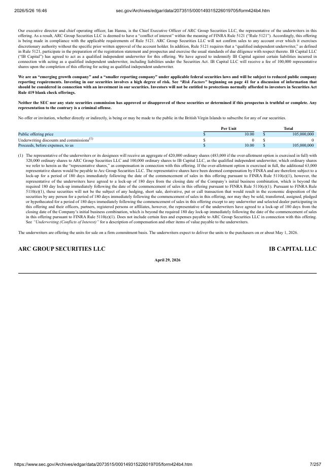 ARC Group Acquisition I Corp美股纳斯达克IPO上市招股说明书_第7页