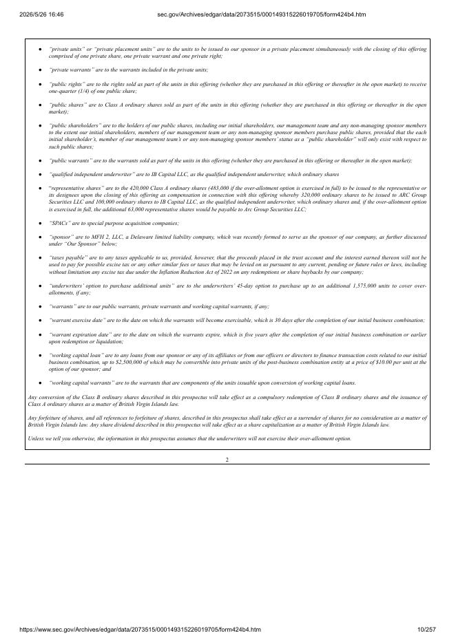 ARC Group Acquisition I Corp美股纳斯达克IPO上市招股说明书_第10页