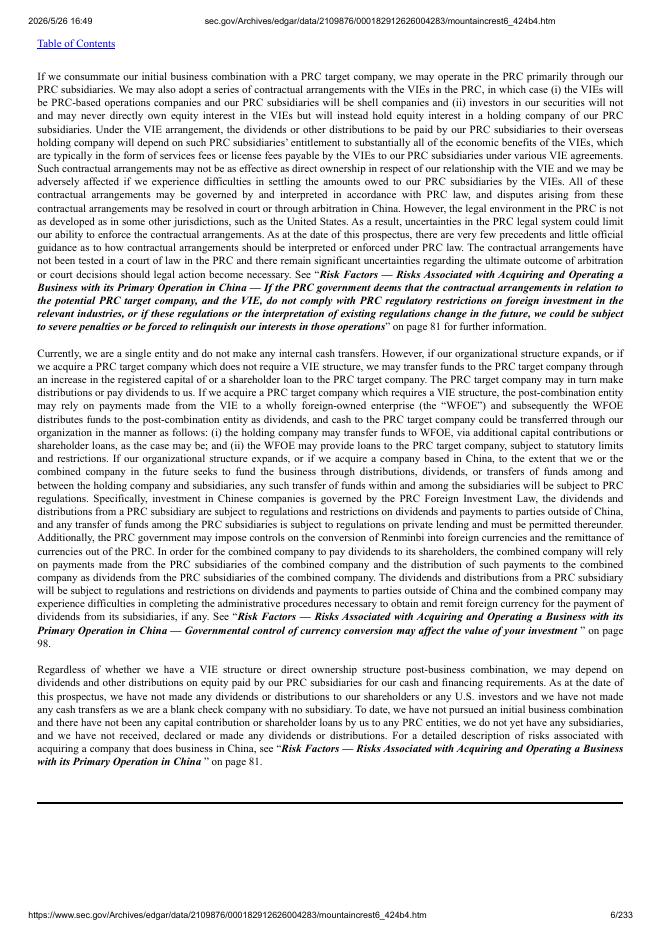 Mountain Crest Acquisition 6 Corp.美股纳斯达克IPO上市招股说明书_第6页