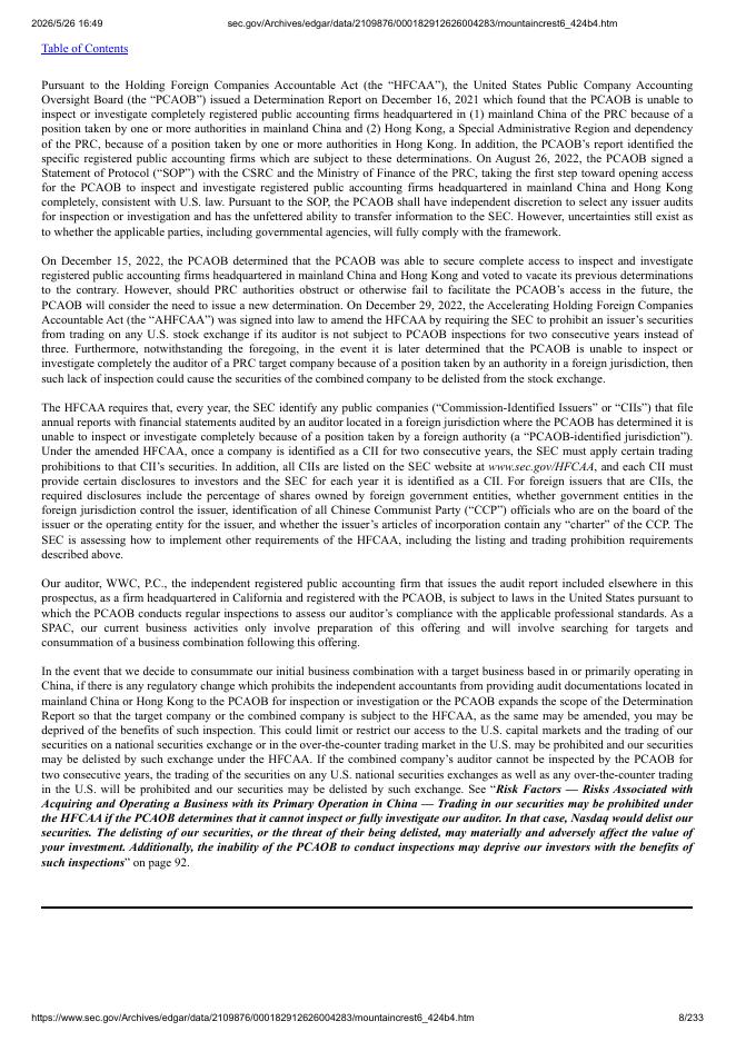 Mountain Crest Acquisition 6 Corp.美股纳斯达克IPO上市招股说明书_第8页