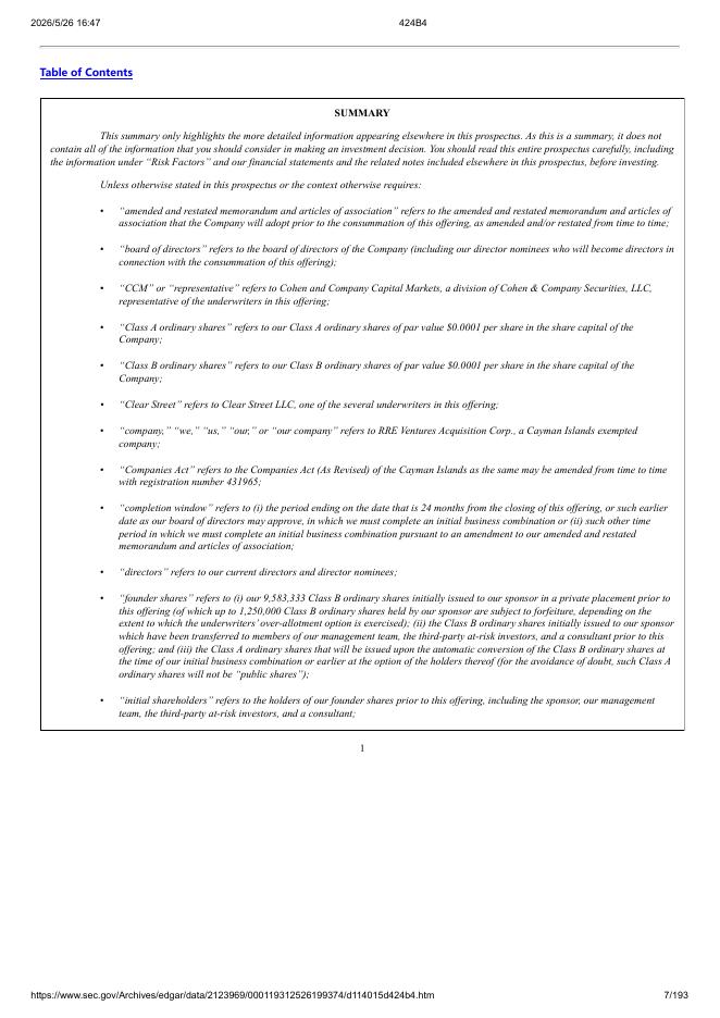 RRE Ventures Acquisition Corp.美股纳斯达克IPO上市招股说明书_第7页