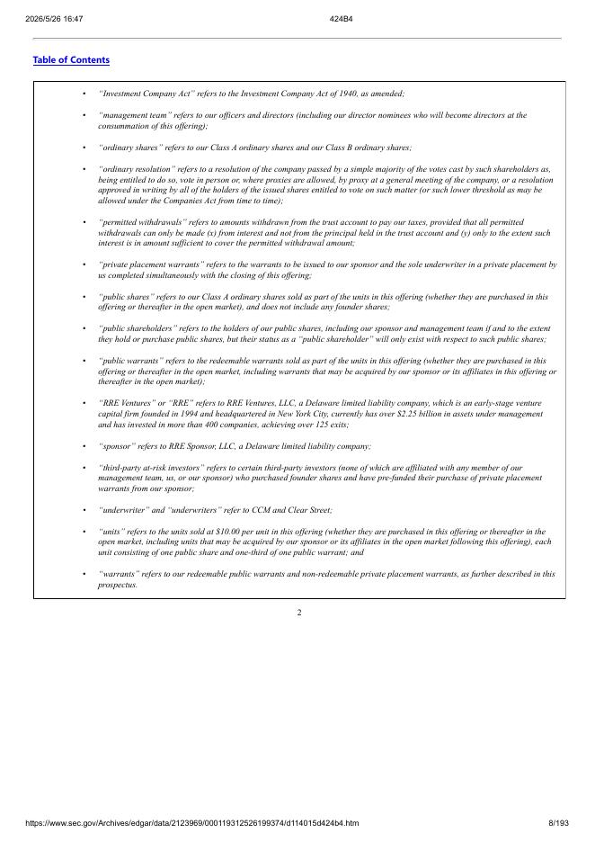 RRE Ventures Acquisition Corp.美股纳斯达克IPO上市招股说明书_第8页