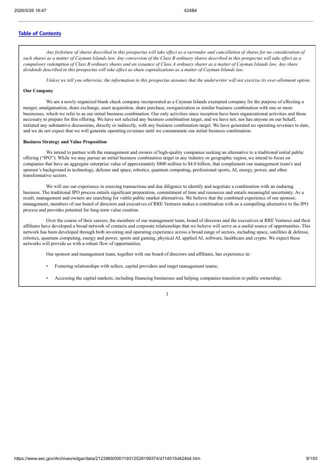 RRE Ventures Acquisition Corp.美股纳斯达克IPO上市招股说明书_第9页