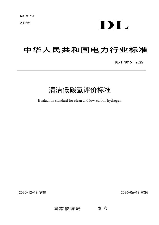 DL/T 3015-2025 清洁低碳氢评价标准