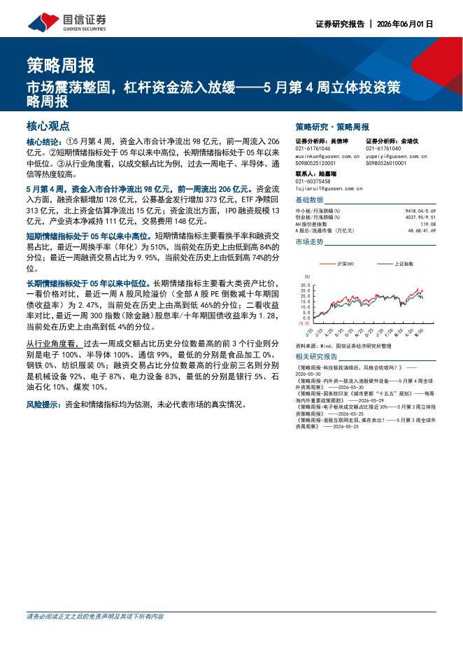 国信证券：策略周报：市场震荡整固，杠杆资金流入放缓——5月第4周立体投资策略周报-260601海报