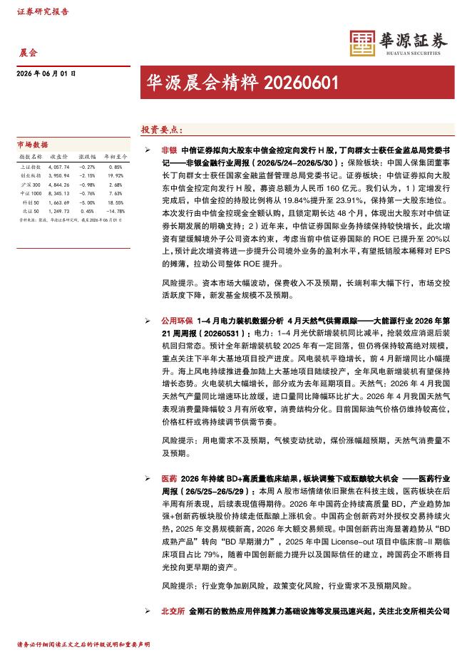 华源证券：华源晨会精粹-260601