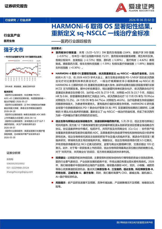 爱建证券：医药行业跟踪报告：HARMONi-6取得OS显著阳性结果，重新定义sq-NSCLC一线治疗金标准海报