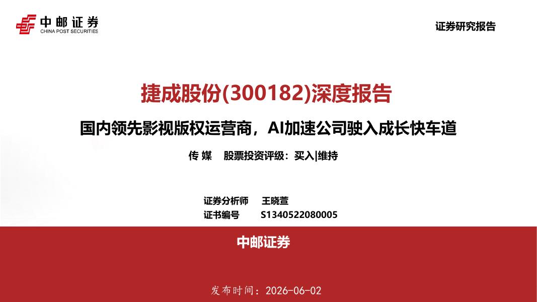 中邮证券：捷成股份（300182）-深度报告：国内领先影视版权运营商，AI加速公司驶入成长快车道海报