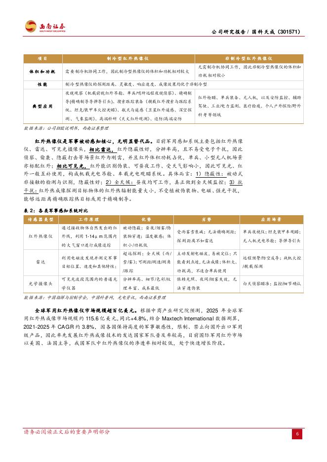西南证券：国科天成（301571）-InSb制冷红外领跑者，品类扩张贡献成长弹性_第10页