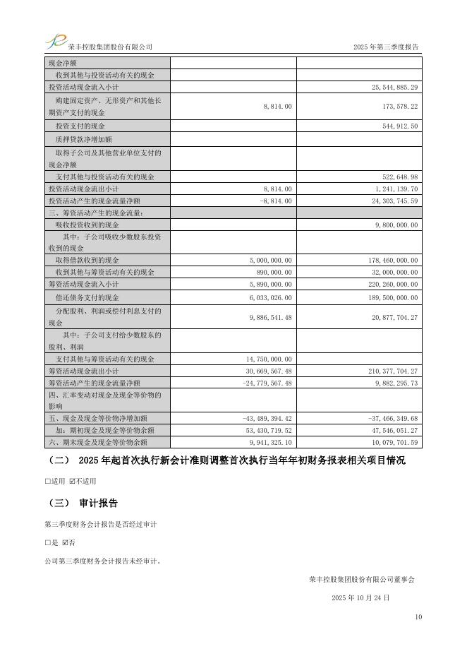 000668-荣丰控股：荣丰控股集团股份有限公司2025年第三季度报告(更正后)_第10页