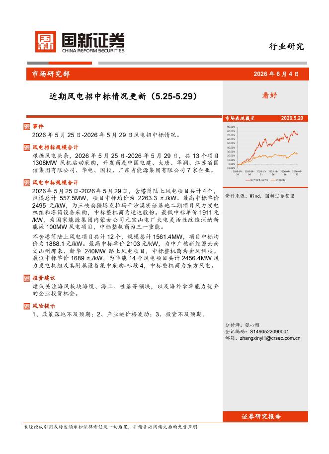 国新证券股份：近期风电招中标情况更新海报