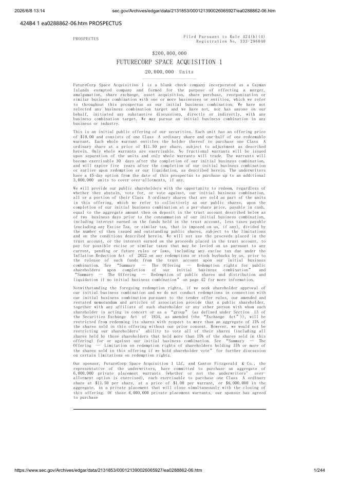 FutureCorp Space Acquisition 1纽约证券交易所IPO上市招股说明书_第1页