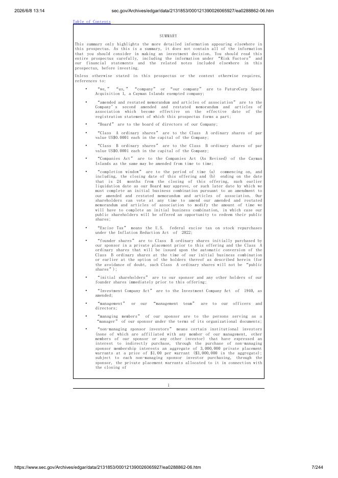 FutureCorp Space Acquisition 1纽约证券交易所IPO上市招股说明书_第7页
