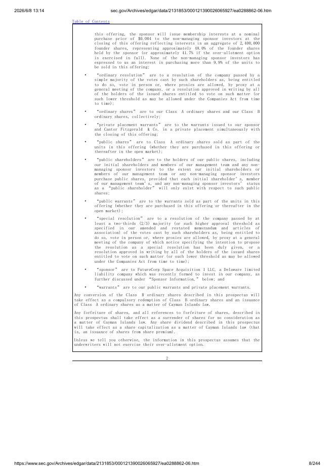 FutureCorp Space Acquisition 1纽约证券交易所IPO上市招股说明书_第8页
