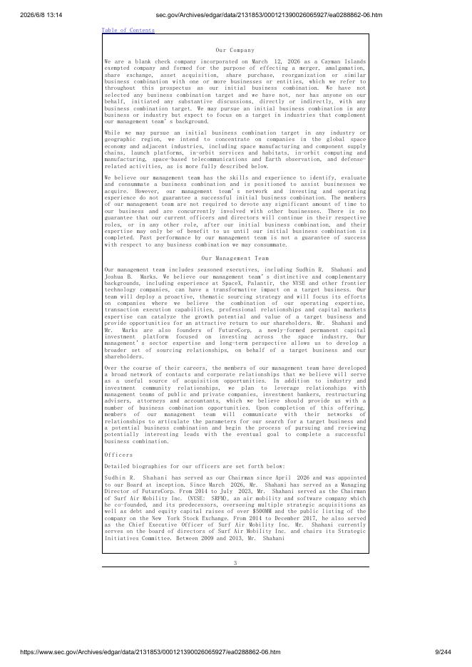 FutureCorp Space Acquisition 1纽约证券交易所IPO上市招股说明书_第9页