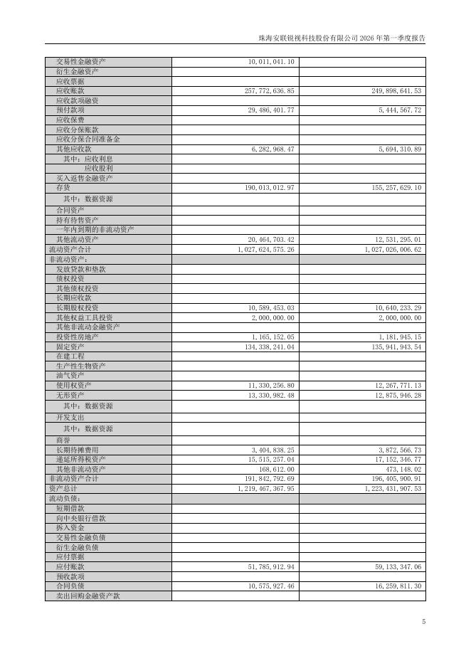 301042-安联锐视：珠海安联锐视科技股份有限公司2026年第一季度报告(更正后)_第5页