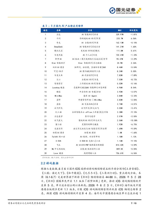 国元证券：传媒互联网行业周报：AI大模型密集迭代，关注暑期旺季传媒行业表现_第7页