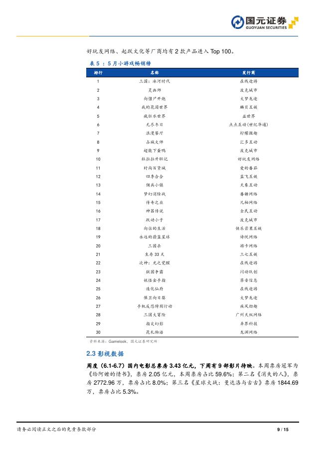 国元证券：传媒互联网行业周报：AI大模型密集迭代，关注暑期旺季传媒行业表现_第9页