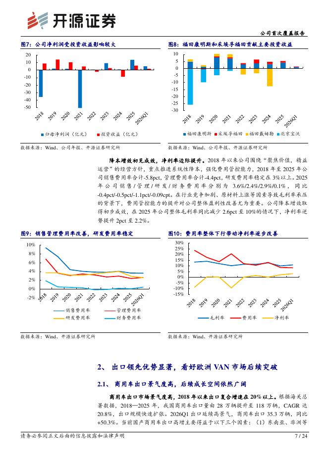 开源证券：福田汽车（600166）-公司首次覆盖报告：出口、新能源与重卡升级共振，利润进入上行周期_第7页