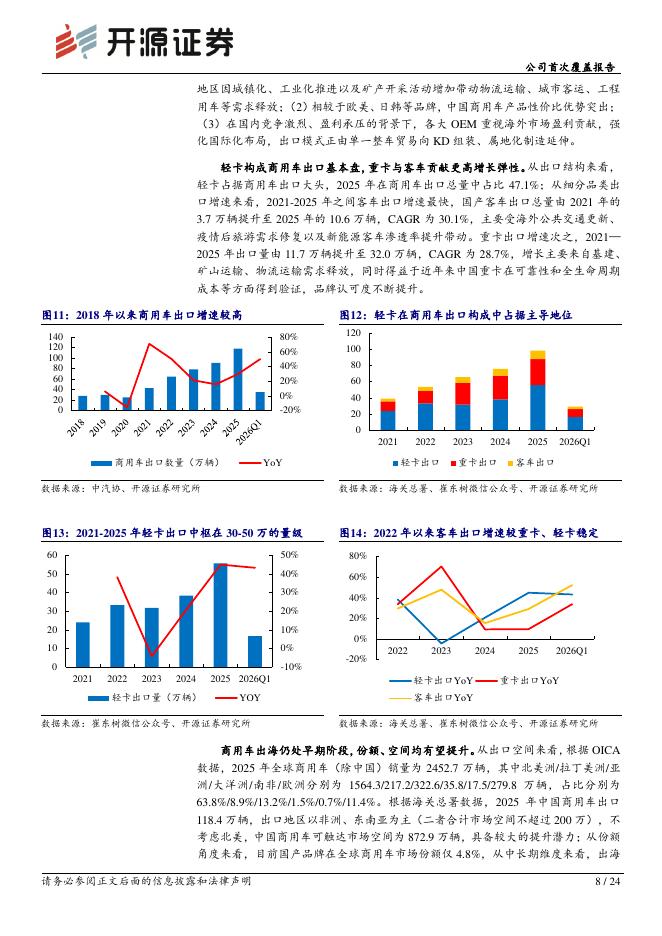开源证券：福田汽车（600166）-公司首次覆盖报告：出口、新能源与重卡升级共振，利润进入上行周期_第8页