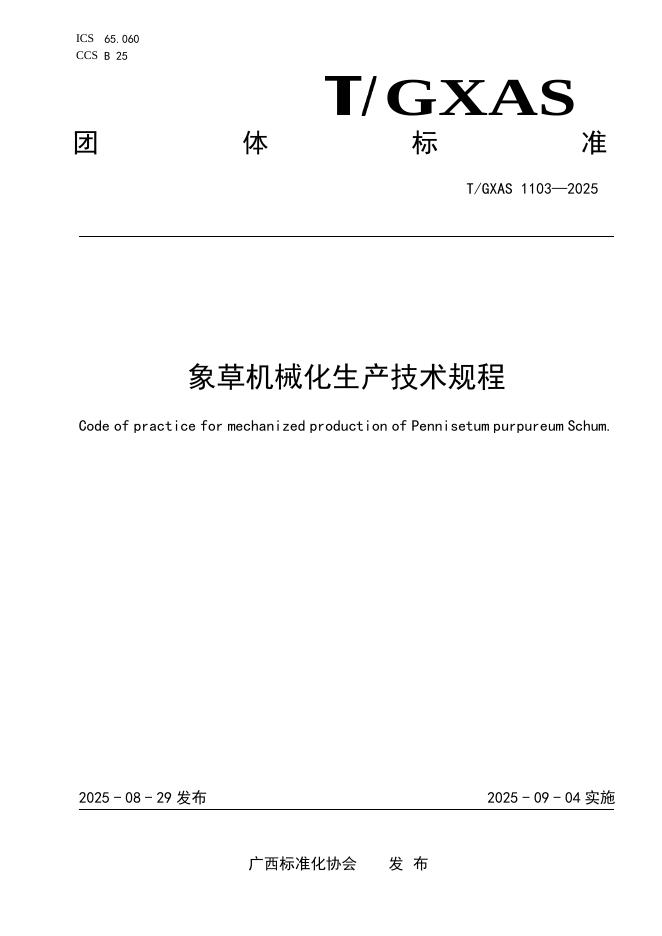 T/GXAS 1103-2025 象草机械化生产技术规程