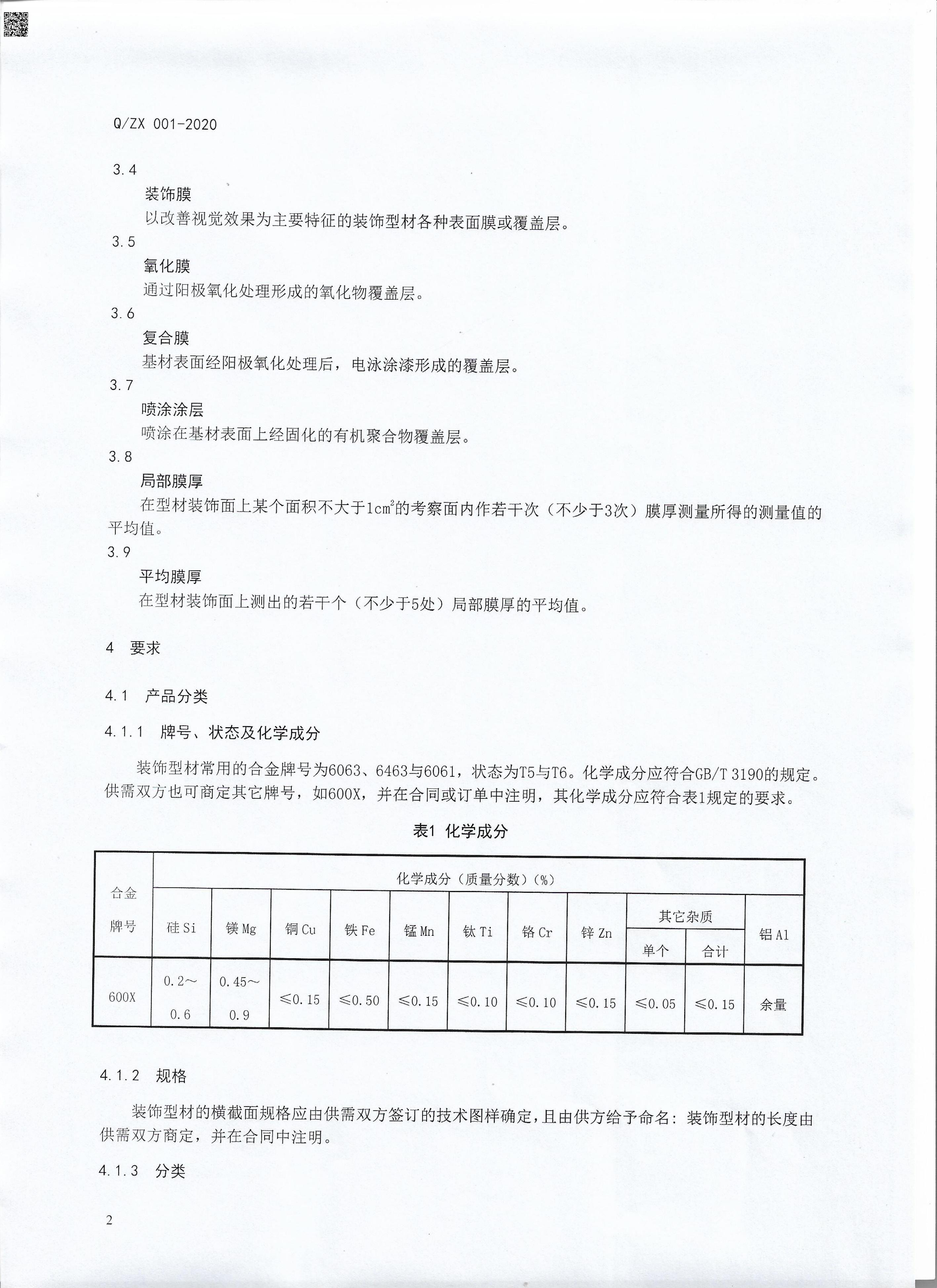 Q/ZX 001-2020 标准预览