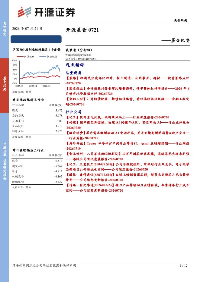 开源证券：开源晨会-260721海报