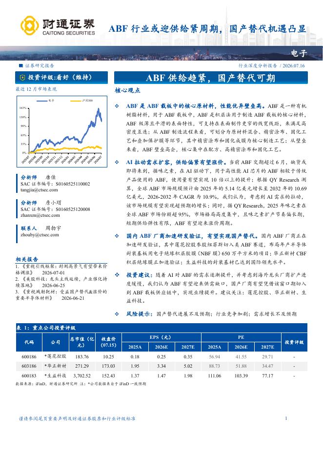 财通证券：ABF行业或迎供给紧周期，国产替代机遇凸显海报