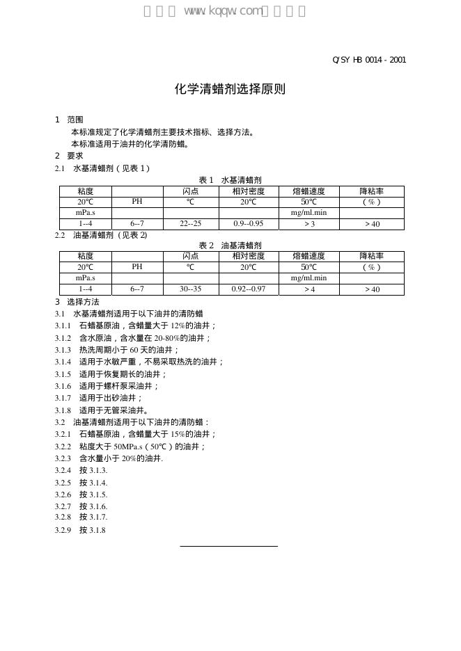 Q/SY HB0014-2001 标准预览