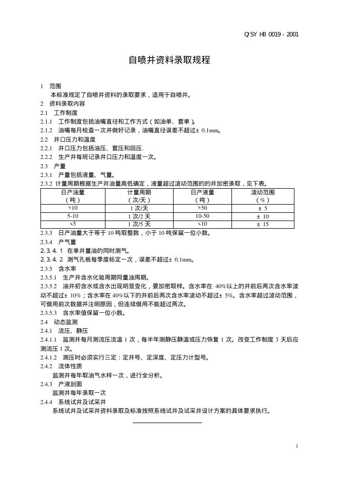 Q/SY HB0019-2001 标准预览