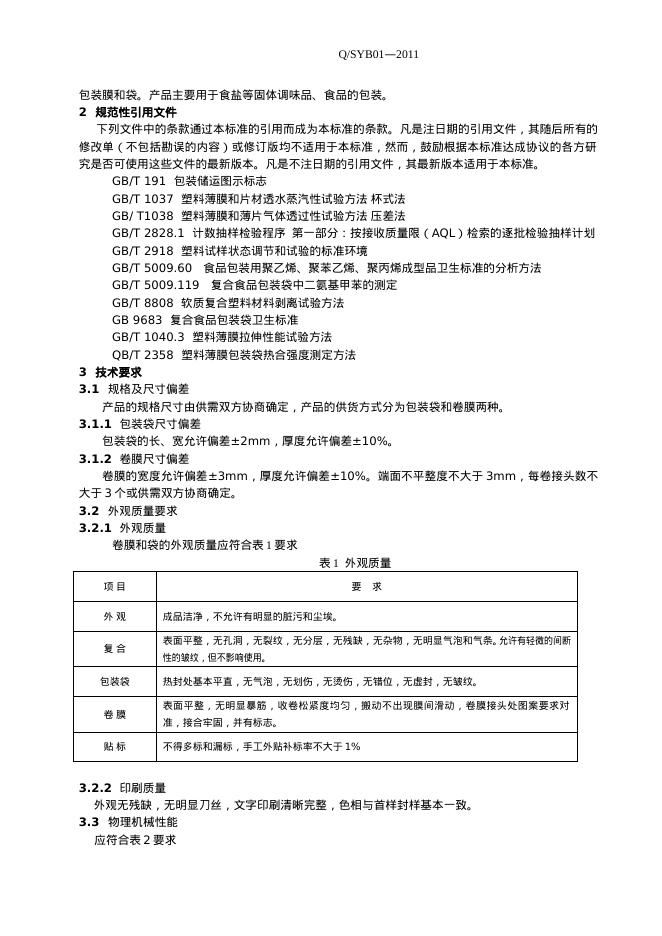 Q/SYB 01-2011 标准预览